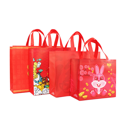 Sac à provisions non tissé réutilisable chinois de poignée de sac de cadeau de nouvelle année avec des logos