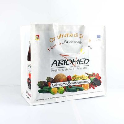 Sacs tissés par polypropylène d'épicerie blancs avec l'impression d'écran en soie 145Gsm