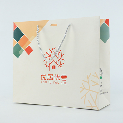 Les achats de boutique vêtent Logo Paper Bag Printed White fait sur commande avec la poignée de ruban