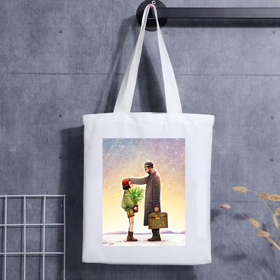 Sac fourre-tout à bandoulière en toile à impression personnalisée Lettre de dessin animé Sac à provisions en toile de coton