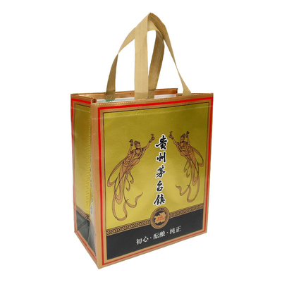 Imperméable à l'eau personnalisé imprimé Logo emballage cadeau sacs fourre-tout porte-poignée découpé sac de bouteille de vin unique