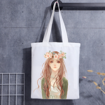 Logo de achat de coton imprimé par coutume de sacs de transporteur de toile de dames de bande dessinée de cadeau de Noël