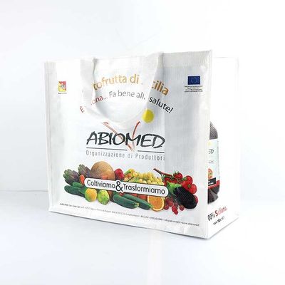 Sacs tissés par polypropylène d'épicerie blancs avec l'impression d'écran en soie 145Gsm