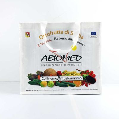 Sacs tissés par polypropylène d'épicerie blancs avec l'impression d'écran en soie 145Gsm