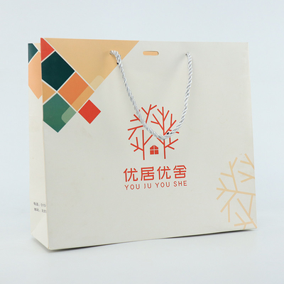 Les achats de boutique vêtent Logo Paper Bag Printed White fait sur commande avec la poignée de ruban